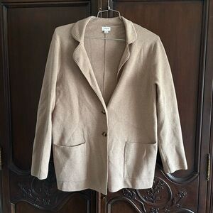 J Crew Women’s Two Button Tan Cotton Knit Blazer Sweater size Medium